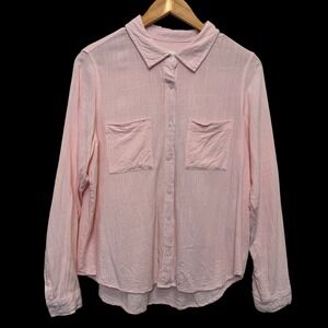 Thread Supply Womens Shirt L Pink Rayon Linen Button Front Double Pocket